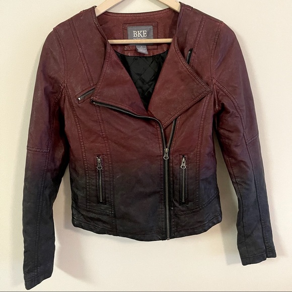 BKE Jackets & Blazers - BKE Outerwear Burgundy Ombré Faux Leather Moto Jacket Small
